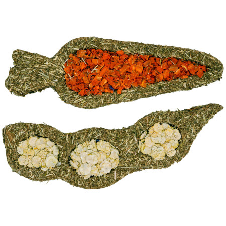 Divertimento XXL per roditori | Pisello e carota gigante con fieno e fiori