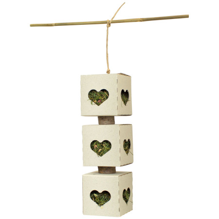 Cubi di cartone riciclato con fieno e fiori per roditori | Giocattolo naturale per animali