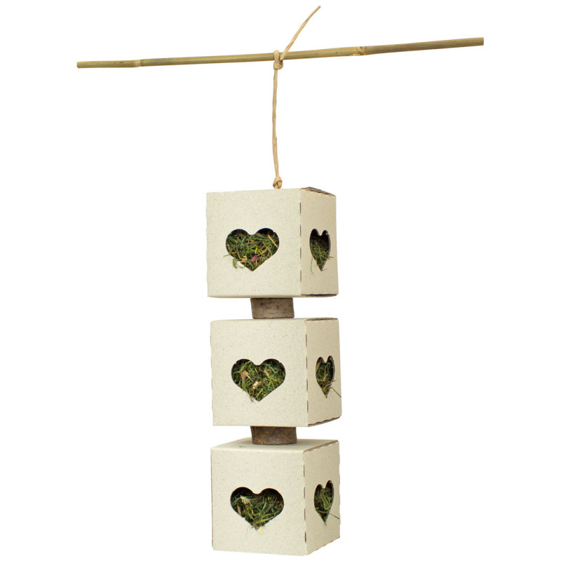 Cubi di cartone riciclato con fieno e fiori per roditori | Giocattolo naturale per animali