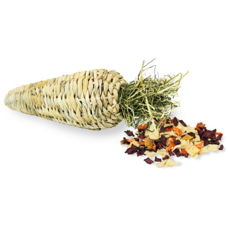 Carota con Ripieno Aromatico di Fieno e Verdure per Conigli e Roditori