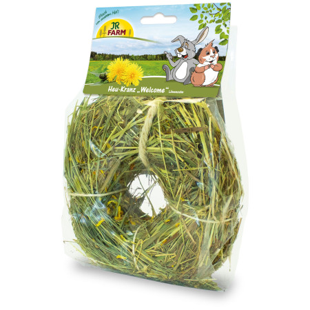 Ghirlanda di fieno con erbe e fiori per roditori e conigli nani