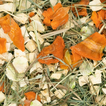 Ciotola in fibra naturale per roditori con fieno aromatico e verdure | Creazioni Caviose