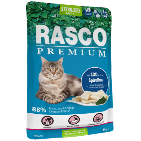 Alimenti completi per gatti sterilizzati – Filetti al vapore senza cereali, 88% carne