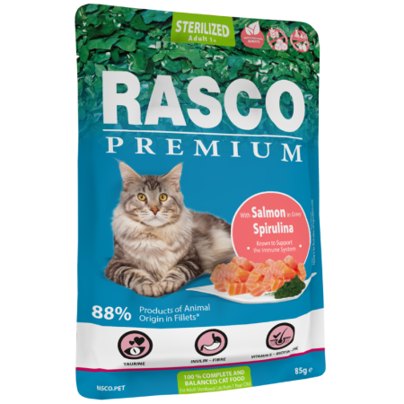 Alimenti completi per gatti sterilizzati – Filetti al vapore senza cereali, 88% carne