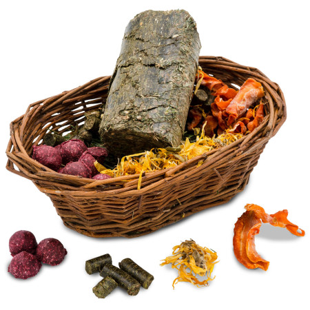 Cestino di vimini naturale per roditori | Fieno, verdure e benessere