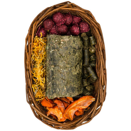 Cestino di vimini naturale per roditori | Fieno, verdure e benessere