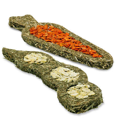 Divertimento XXL per roditori | Pisello e carota gigante con fieno e fiori